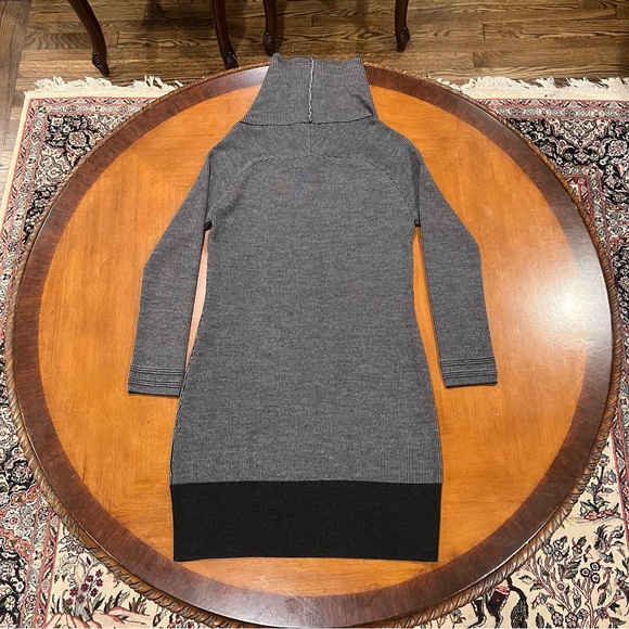 Toad & Co Merino Wool Uptown Sweater Dress Gray/Black Large Cowl Long-Sleeve - Picture 3 of 16